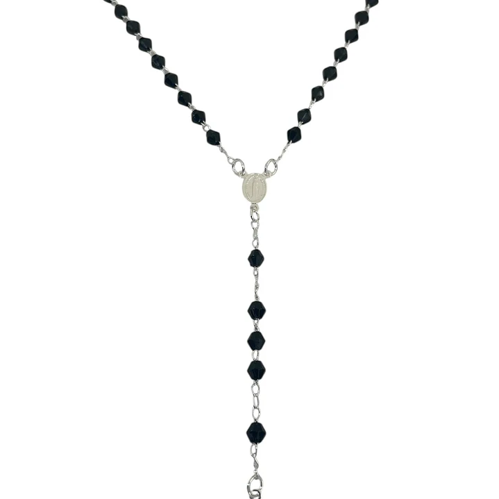 COLLAR HOLY ROSARY SILVER BLACK 1