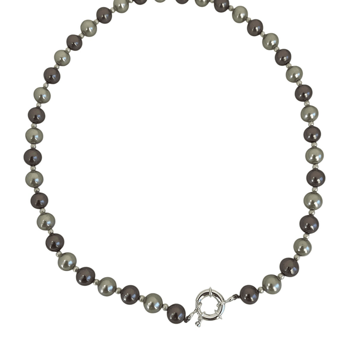 COLLAR GREY PEARL SILVER BALLS M 3