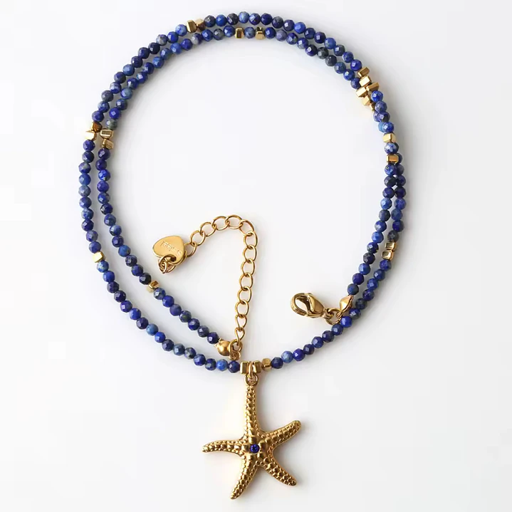 COLLAR COASTAL LAPISLÁZULI STARFISH GOLD 45 cm 1