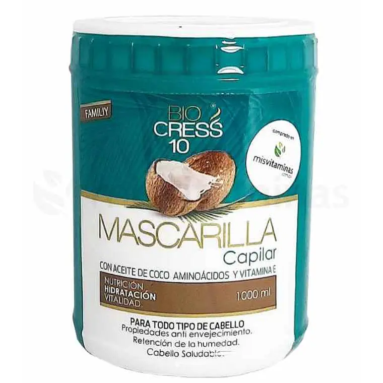 Mascarilla Capilar Aceite de Coco Aminoácidos y Vitamina E 1000ml Bio cress 10 1