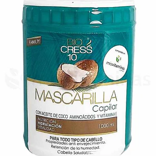 Mascarilla Capilar Aceite de Coco Aminoácidos y Vitamina E 1000ml Bio cress 10
