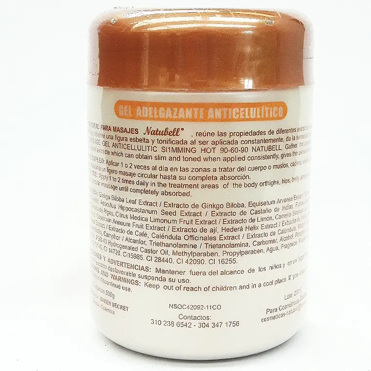 Gel Caliente de Café Adelganzante y Anticelulítico 500 g Natubell 2