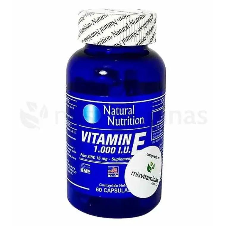 Vitamina E 1000 IU Plus Zinc 60 Cápsulas Natural Nutrition 1