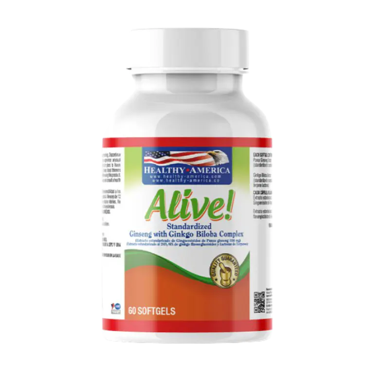 Alive Standardized Ginseng con Ginkgo Biloba 60 Softgels Healthy America 1