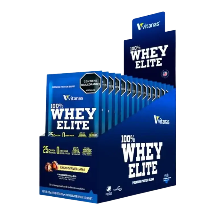 Whey Elite Caja de 15 Sobres Choco Avellana 30 gr Vitanas 1