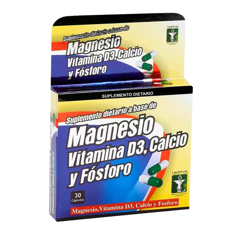 Magnesio Vitamina D3 Calcio y Fósforo 30 Cápsulas Ledmar 1