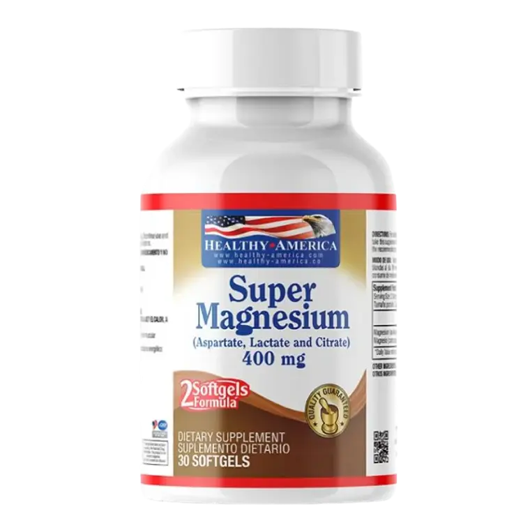 Super Magnesio 400 mg 30 Softgels Citrato Lactato Asparto Healthy America 1