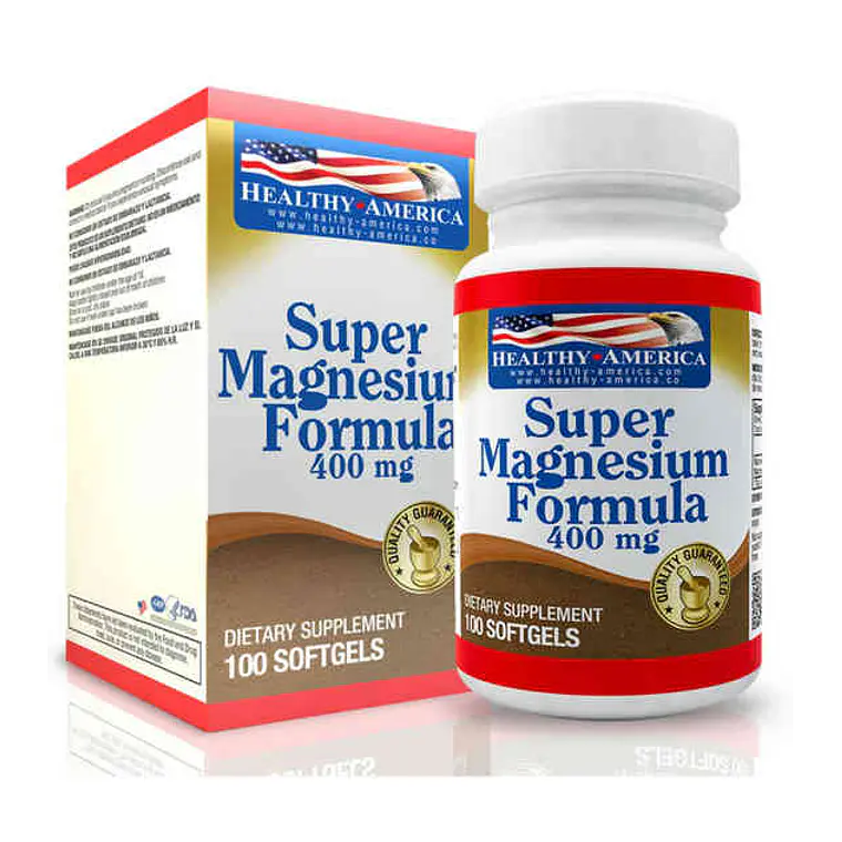 Super Magnesio 400 mg Healthy America 100 Softgels | Aspartato, Lactato y Citrato 1