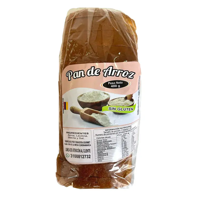 Pan de Arroz Tajado sin Gluten 400 gramos Panaderia Gourmet 1
