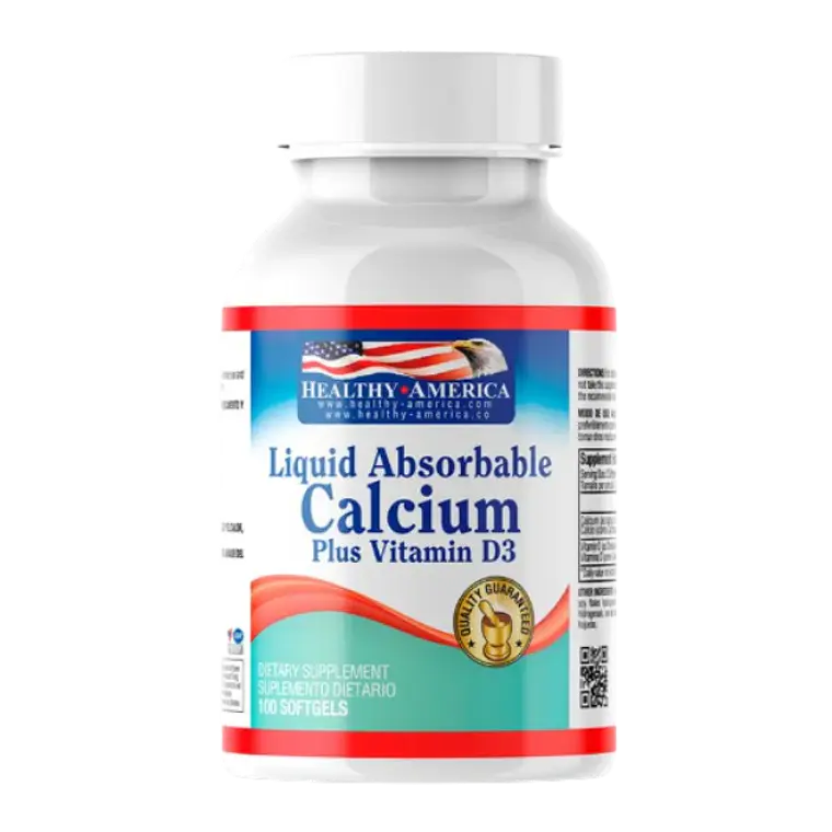 Calcio Liquid Absorbable & Vitamina D3 100 softgels Healthy America 1