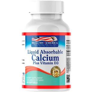 Calcio Liquid Absorbable & Vitamina D3 100 softgels Healthy America