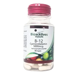 B12 Cyanocobalamin 5000 mg 90 Cápsulas Bioacktives Aleman