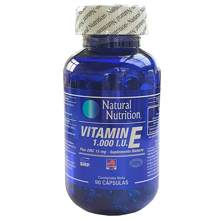 Vitamina E 1000 IU Plus Zinc 90 Cápsulas Natural Nutrition 1