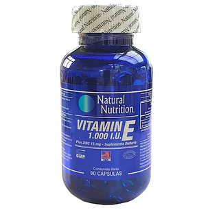 Vitamina E 1000 IU Plus Zinc 90 Cápsulas Natural Nutrition