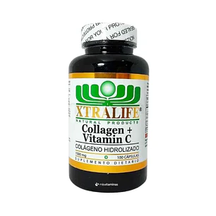 Collagen + Vitamin C Colágeno Hidrolizado 100 Cápsulas Xtralife