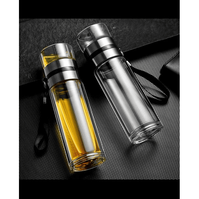 Pack Infusor Vidrio Doble Camara Con Filtro De Acero Inox.