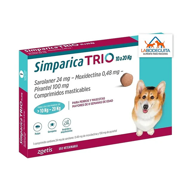Simparica TRIO 10 a 20 kg – Antiparasitario Interno y Externo