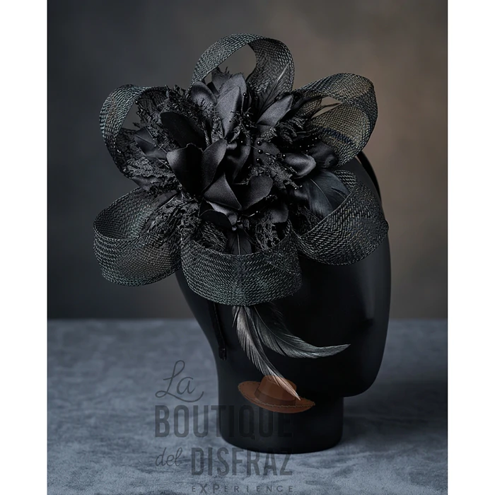 Tocado Floral de Gala con Plumas - Negro Elegante