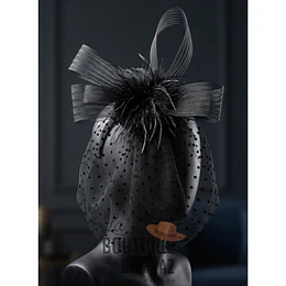 Tocado con Velo a Lunares y Plumas - Estilo Vintage Elegante