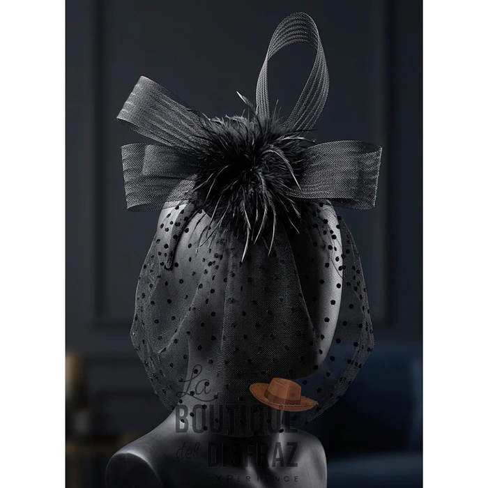 Tocado con Velo a Lunares y Plumas - Estilo Vintage Elegante 1