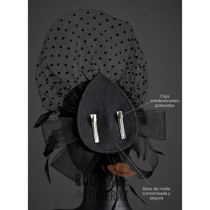 Tocado con Velo a Lunares y Plumas - Estilo Vintage Elegante 2