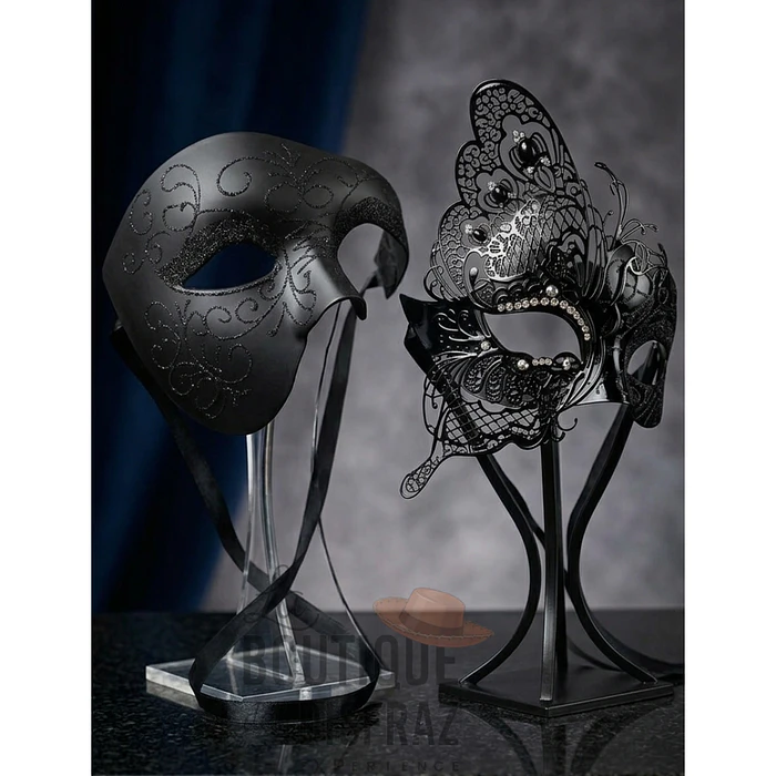 Dúo de Máscaras Venecianas de Lujo - Colección Black Gala