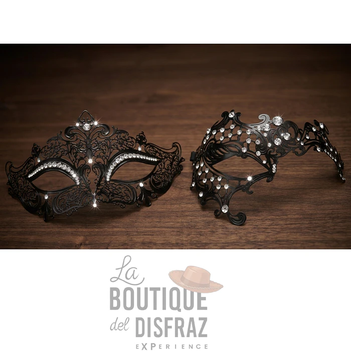 Set de Máscaras Venecianas de Filigrana Negra con Pedrería 1