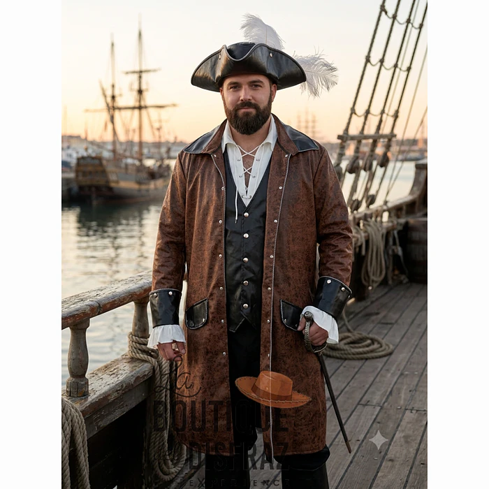 ARRIENDO Capitán / Pirata de Lujo - Abrigo Efecto Cuero Envejecido 2