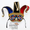 Máscara Veneciana de Arlequín con Gorro de Cascabeles - Rojo, Azul y Negro 1