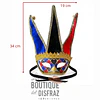 Máscara Veneciana de Arlequín con Gorro de Cascabeles - Rojo, Azul y Negro 2