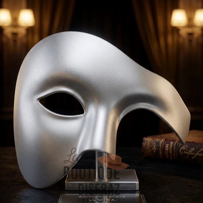 Máscara Veneciana de Media Cara Plateada - Estilo Fantasma de la Ópera
