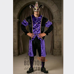 Disfraz de Bufón / Arlequín Renacentista Morado y Negro
