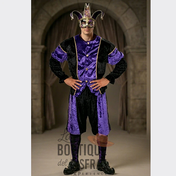 Disfraz de Bufón / Arlequín Renacentista Morado y Negro