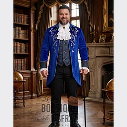 ARRIENDO Aristócrata / Lord Victoriano Azul de Lujo para Hombre - Frac de Terciopelo
