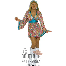 Disfraz de Chica Go-Go Retro Años 60 y 70 para Mujer - Vestido Estampado Psicodélico