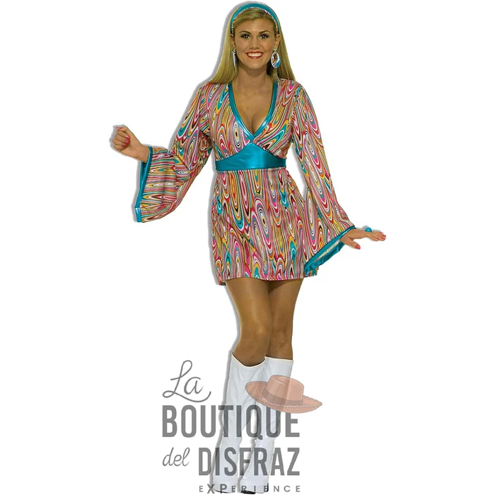 Disfraz de Chica Go-Go Retro Años 60 y 70 para Mujer - Vestido Estampado Psicodélico