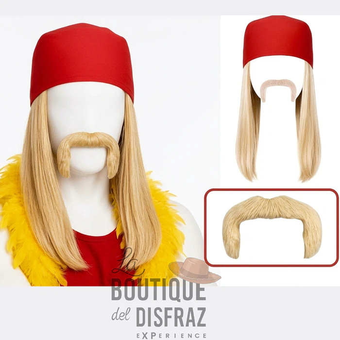 Kit de Caracterización: Peluca Rubia y Bigote Estilo Hulk Hogan / Luchador WWE 1
