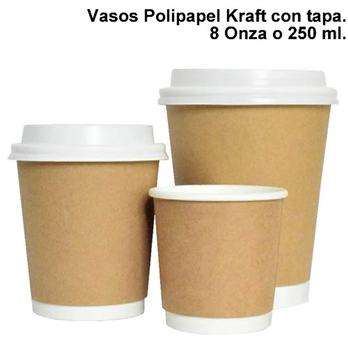 100 Vasos Polipapel Kraft Onza con tapa
