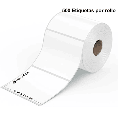 Rollo de Etiquetas Termicas Autoadhesivas 58x60 mm. 500 etiquetas por rollo