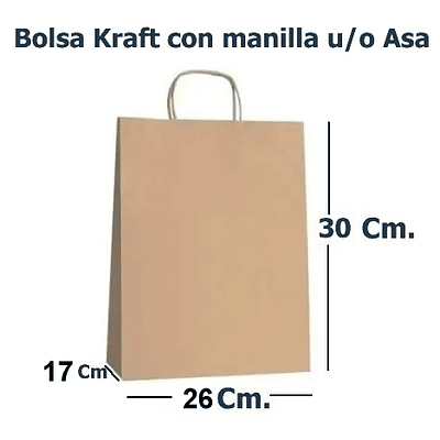 Bolsa de Papel Kraft con Asa. 26X30X17