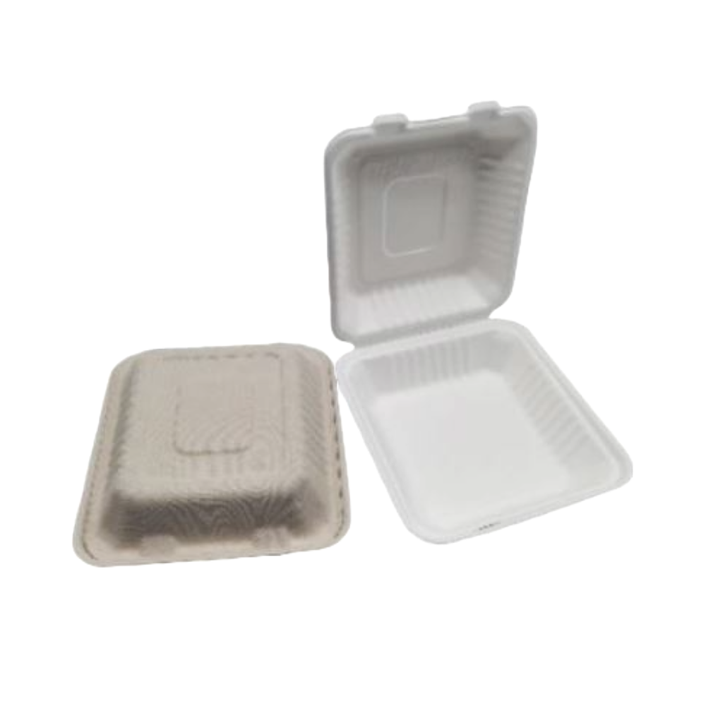 Envase Cuadrado Bagasse 23,5x23x5cm Blanco - Distintos Packs 