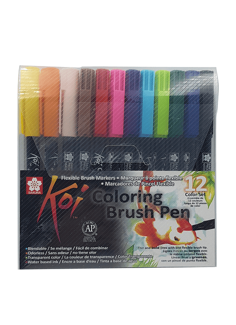Set de 12 Lápices Brush Punta Pincel Acuarelables de Colores, Koi, Sakura. Ideales para Lettering y colorear.