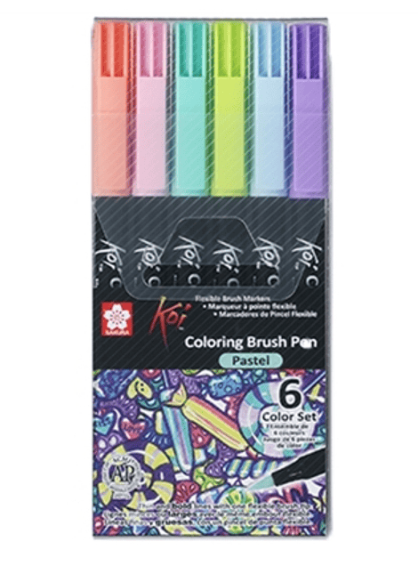 Set de 6 Lápices Brush Punta Pincel Acuarelables Colores PASTEL, Koi, Sakura. Ideales para Lettering y Colorear.