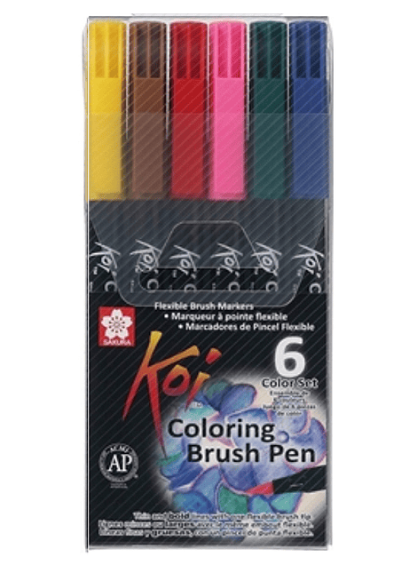 Set de 6 Lápices Brush Punta Pincel Acuarelables Colores Básicos, Koi, Sakura. Ideales para Lettering y Colorear.