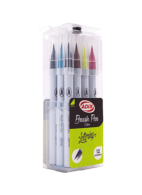 ﻿Set de 12 Lápices Brush Pen Punta Pincel, Caja con Broche, Adix. Ideales para Lettering y Colorear.