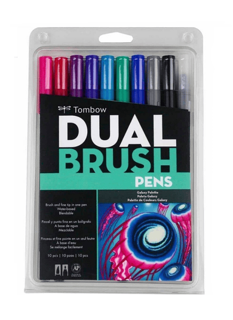 Set de 10 Lápices Doble Punta Pincel Acuarelables Dual Brush Galaxy, Tombow. Ideales para Lettering y Colorear.