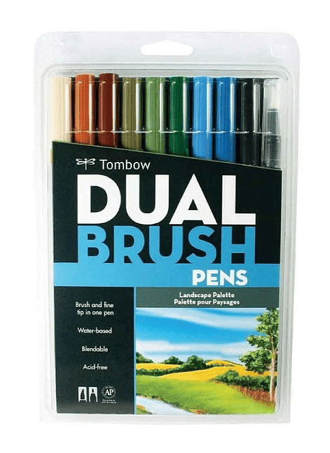 Set de 10 Lápices Doble Punta Pincel Acuarelables Dual Brush Paisajes, Tombow. Ideales para Lettering y Colorear.