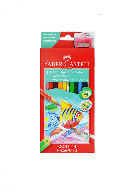 LAPICES DE COLORES X 12 ACUARELABLE C/SACAP ECOLAPIZ, FABER CASTELL