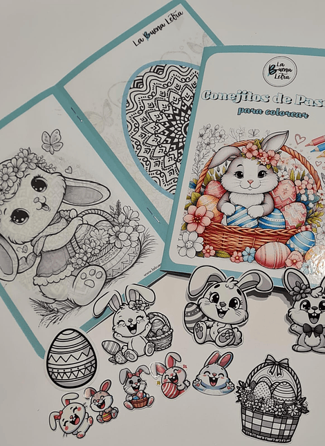 Librito de Pascua con stickers de conejitos para colorear y decorar
