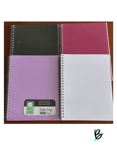 CUADERNO LETTERING PUNTOS, 50 HOJAS, 16 X 21 CMS 106 GRS PORTADA LILA, ARTEKNOS
